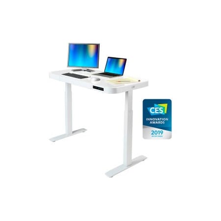Seville Classics AIRLIFT Tempered Glass Electric Standing Desk - 29in to 47in H - White with White Frame OFF65873